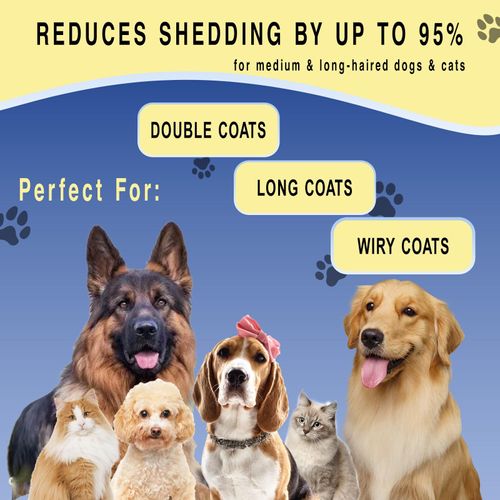 Double-sided pet grooming rake works for dogs and cats. It safely removes loose undercoat and tangled mats, effectively controls shedding without hurting pets, ideal for long-haired breeds, free shipping and cash on delivery.