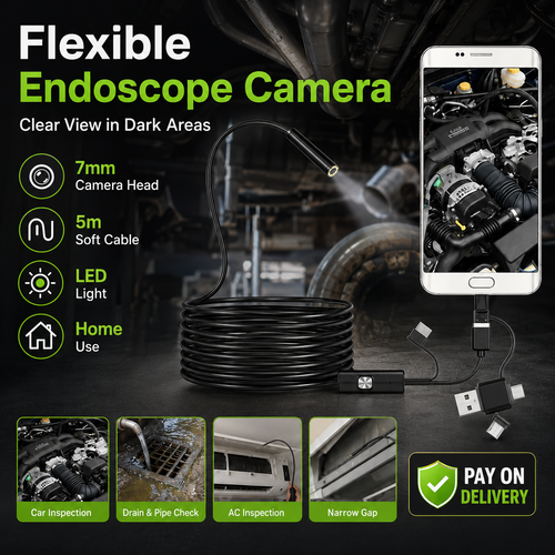 Type-C Endoscope Camera 7mm 5m Flexible Cable, USB Android Inspection Borescope with 6 Adjustable LED Lights for Phone, PC, Pipe, Car, Wall and Small Corner Checking, COD Free Shipping, Pay on Delivery