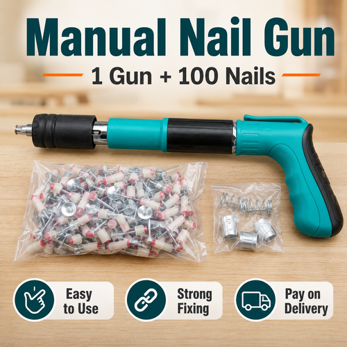 Concrete Nail Gun Single Gun Set with Accessories Bag and 100 Nails, Manual Steel Wall Fastening Tool for Concrete Wall, Wood Board, Door Frame and Home Repair Use, COD Free Shipping, Pay on Delivery