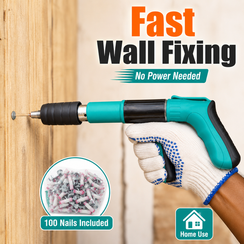 Concrete Nail Gun Single Gun Set with Accessories Bag and 100 Nails, Manual Steel Wall Fastening Tool for Concrete Wall, Wood Board, Door Frame and Home Repair Use, COD Free Shipping, Pay on Delivery