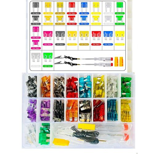 306 pieces complete car fuse set paired with circuit tester, contains mini, low profile mini and standard automotive fuses ranging from 2A to 35A. Practical tool for vehicle electrical repair and daily maintenance, free shipping and cash on delivery