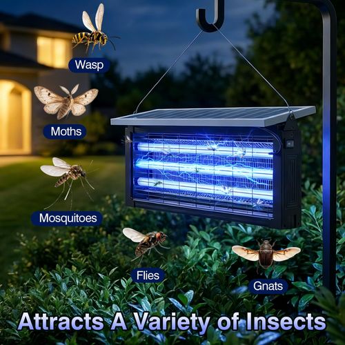 Waterproof solar-powered insect and mosquito killer, rechargeable fly trap and mosquito repellent, perfect for patio, backyard and camping outdoor scenes, free shipping and cash on delivery