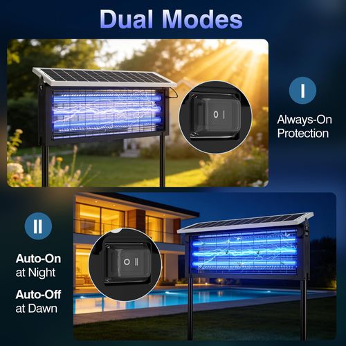 Waterproof solar-powered insect and mosquito killer, rechargeable fly trap and mosquito repellent, perfect for patio, backyard and camping outdoor scenes, free shipping and cash on delivery