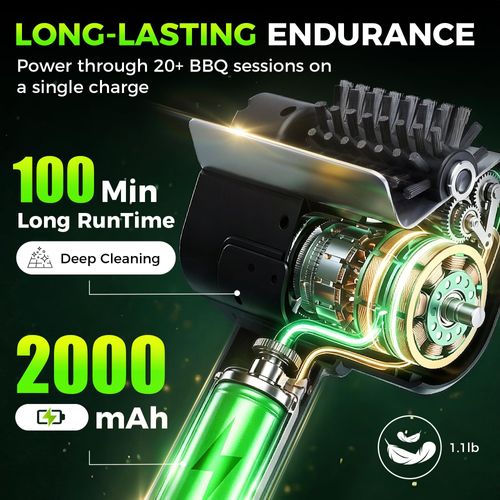 Cordless USB rechargeable electric BBQ brush equipped with high speed motor and stainless steel bristles, automatic grill cleaning tool, practical accessory for barbecue, free shipping and cash on delivery