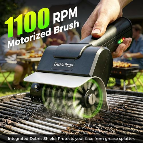 Cordless USB rechargeable electric BBQ brush equipped with high speed motor and stainless steel bristles, automatic grill cleaning tool, practical accessory for barbecue, free shipping and cash on delivery