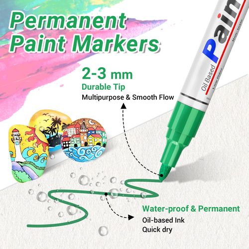 🔥HOT SALE🔥 COD！Oil Based Paint Pen, Permanent Paint Marker: Quick-Dry, Waterproof Marker Set of 12 for Rock Painting, Glass, Fabric, Ceramic, Wood, Metal, Mug, Plastic, Stone, Christmas Art Craft Supplies Kit