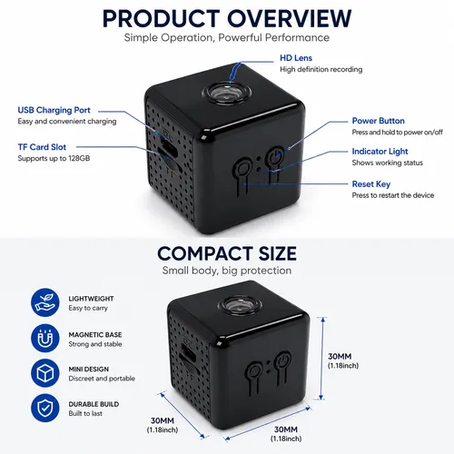 🔥HOT SALE🔥 COD！Mini Square WiFi Camera 1080P Portable Indoor Security Cam App Remote View SD Card Cloud Storage For House Office Baby Monitoring