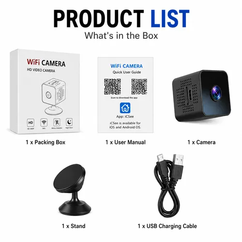 🔥HOT SALE🔥 COD！Mini Square WiFi Camera 1080P Portable Indoor Security Cam App Remote View SD Card Cloud Storage For House Office Baby Monitoring