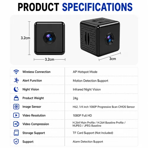 🔥HOT SALE🔥 COD！Mini Square WiFi Camera 1080P Portable Indoor Security Cam App Remote View SD Card Cloud Storage For House Office Baby Monitoring