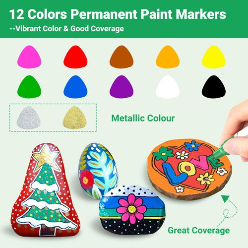 🔥HOT SALE🔥 COD！Oil Based Paint Pen, Permanent Paint Marker: Quick-Dry, Waterproof Marker Set of 12 for Rock Painting, Glass, Fabric, Ceramic, Wood, Metal, Mug, Plastic, Stone, Christmas Art Craft Supplies Kit