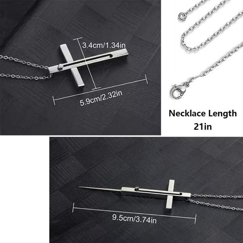 🔥HOT SALE🔥 COD！Self-Defense Cross Necklace – A concealed emergency safety tool and unisex hidden protective pendant featuring a stainless steel cross pendant with a built-in concealed self-defense function