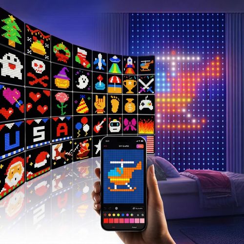 🔥HOT SALE🔥 COD！Customizable LED Curtain Lamp with APP Remote, Editable Texts GIFs Patterns, Music Dance Dynamic Light Effects, Adjustable Brightness & Color, Perfect Decor for Cozy Home Nights Parties Festivals Accra Ghana