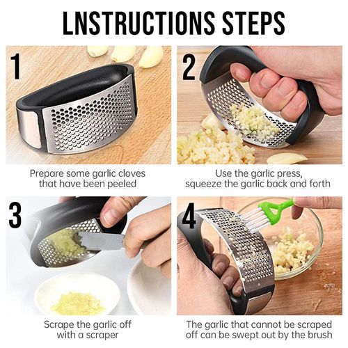 🔥HOT SALE🔥 COD！Garlic Press Rocker, Stainless Steel Garlic Mincer Crusher Professional Kitchen Gadgets Garlic Chopper with Ergonomic Handle, Silicone Garlic Peeler