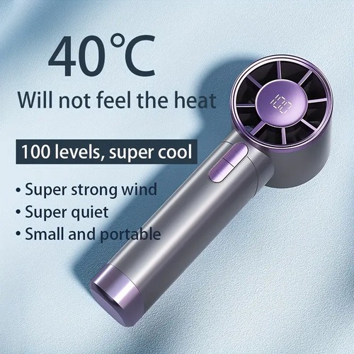 Ultra-Quiet Portable Handheld Fan with 100 Adjustable Speeds, Rechargeable 3000mAh Battery, Durable Metal Body, LCD Display - For Men & Women - Perfect for Travel, Camping, Outdoor Use - Ideal Gift for Summer