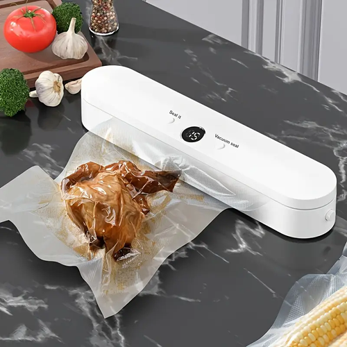 Vacuum Sealer Machine,Multi-Functional Food Vacuum Sealer Machine with 10 Food Preservation Bags, Automatic Vacuum Sealer for Dry Moist Food Storage, Digital Display Vacuum Sealing Function, White