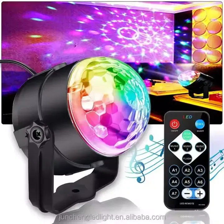 Sound Activated RGB Rotating Stage Strobe Lamp with Wireless Remote - Disco Ball DJ Lights for Graduation, Kids Birthday, Wedding, Zumba, Summer Decorations and Bar