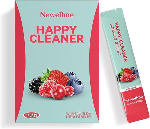 Happy Cleaner Gut Health Superfoods Powder, Berry Flavor, with Probiotic, Prebiotic & Plant-Based Fiber for Gut Balance, Bloating Relief, Vegan Sugar Free Drink Mix (14 Packets)