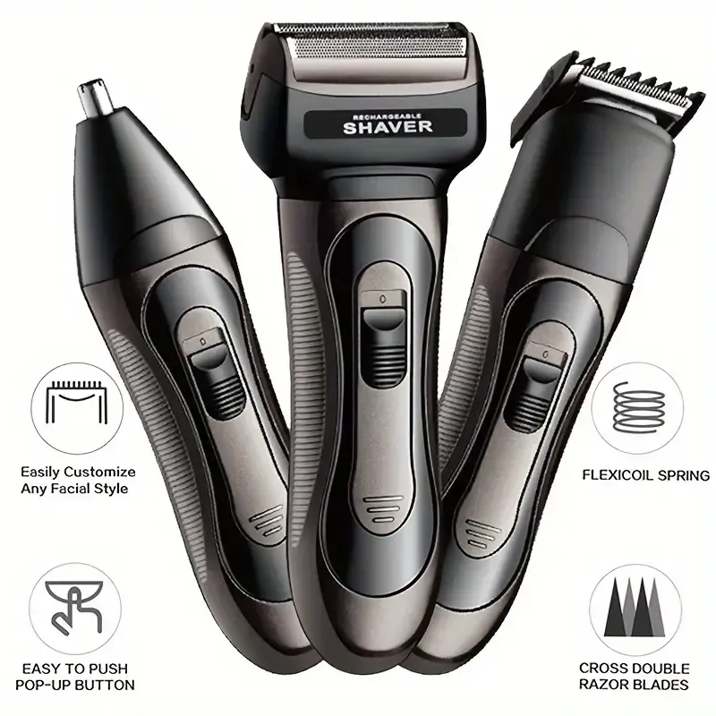 Multi-Functional Men's Electric Shaver and Hair Clipper Set, USB Rechargeable with 600mAh Nickel Battery, High-Power Motor, Interchangeable Heads for Haircut, Beard, Nose Trimming, ABS Material - Perfect Grooming Gift for Men