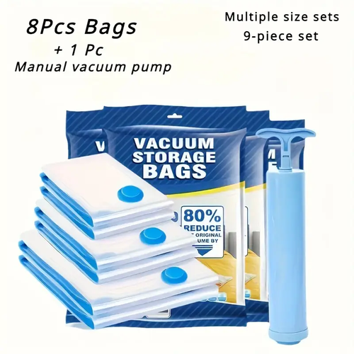 9 Pack Vacuum Storage Bags, Space Saver Bags (2Jumbo,3Large,3 Medium) Compression for Comforters and Blankets, Sealer Clothes Storage, Hand Pump Included