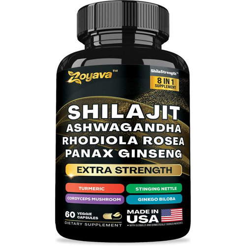 Shilajit Supplement - All-in-One Multivitamin Energy Booster - with Ashwagandha, Rhodiola Rosea & 7+ Extra Strength Herbal Ingredients -60 Capsules
