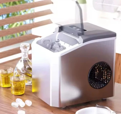 Máquina de gelo automática doméstica em aço inoxidável, produz gelo em bala e esférico, funcionamento contínuo 24 horas