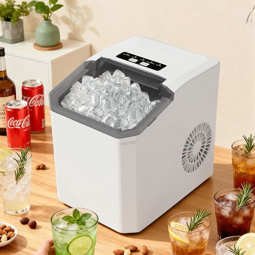 Máquina de gelo automática doméstica em aço inoxidável, produz gelo em bala e esférico, funcionamento contínuo 24 horas