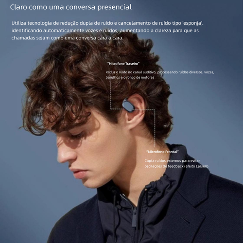 Fone Bluetooth de condução óssea cor preta, totalmente sem fio, gancho de orelha, não insere no ouvido. Modelo novo 2025 para esportes, longa autonomia, sem dor ao usar por muito tempo