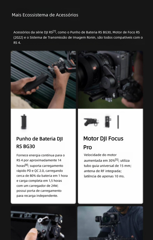 Estabilizador de câmera portátil DJI RS 4 Ronin, gimbal de três eixos com anti-vibração para gravação de imagens