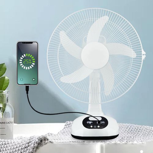 Ventilador solar com iluminação multifuncional para exterior e recarregável