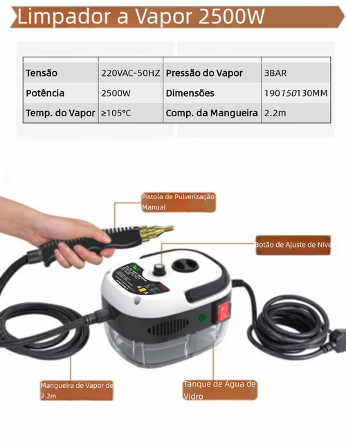 Limpador a vapor de alta temperatura e alta pressão, modelo doméstico compacto, para limpeza e desinfecção de cozinha, ar-condicionado, eletrodomésticos e gordura de cozinha