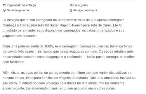 Carregador automóvel retrátil super rápido 4-em-1, com cabos retráteis anti-emaranhados, duas portas de carregamento, projeção de luz de estrelas no teto do carro, adaptador de carregamento rápido com LED de estrelas — sem aromaterapia, luz LED veicular.