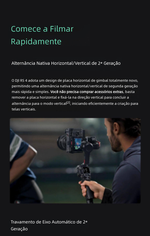 Estabilizador de câmera portátil DJI RS 4 Ronin, gimbal de três eixos com anti-vibração para gravação de imagens