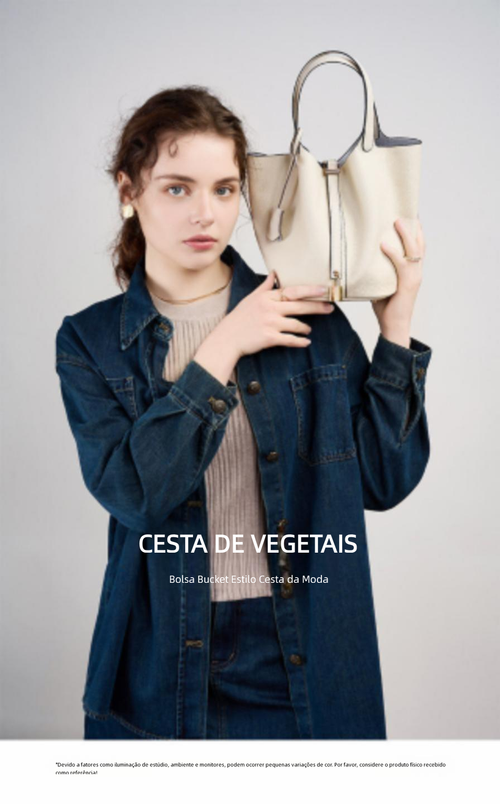 Bolsa balde de couro genuíno