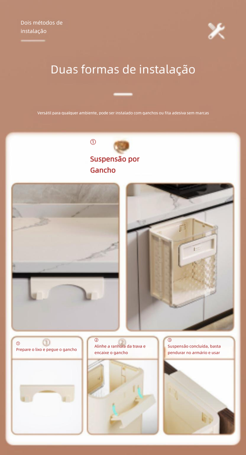 Lixeira de Parede para Cozinha, Dobrável, Recipiente para Resíduos Orgânicos, Armazenamento em Espaço Estreito, Fixação Adesiva sem Marcas, Ideal para Armários e Banheiros