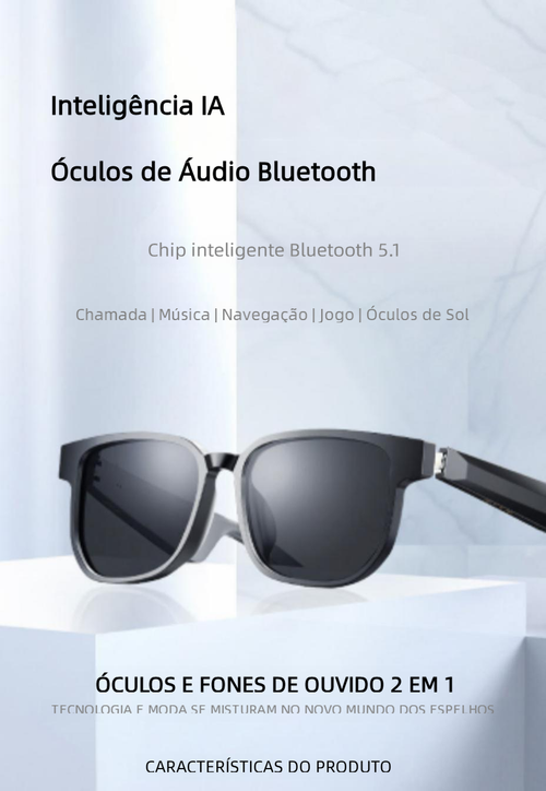 Óculos Inteligentes para Motoristas, Óculos de Sol Anti-Luz Azul com Fone Bluetooth e Áudio IA