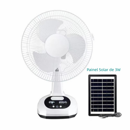 Ventilador solar com iluminação multifuncional para exterior e recarregável
