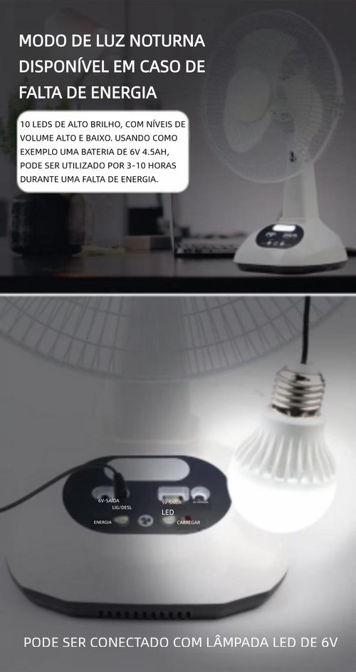 Ventilador solar com iluminação multifuncional para exterior e recarregável