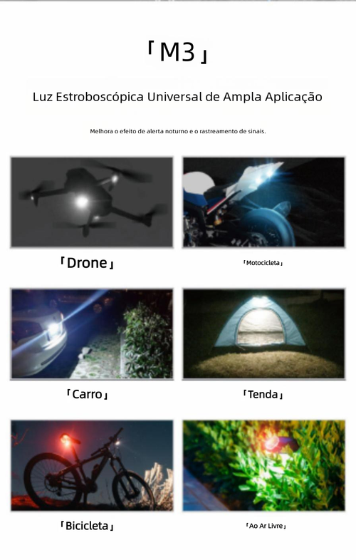 Luz Estroboscópica M3 LED Controlo Remoto, Luz de Voo Noturno para Drone, Moto, Carro e Bicicleta