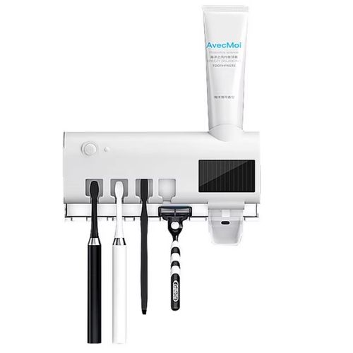 Suporte de Escova Dental Inteligente com Esterilização por UV, Multifuncional, Parede, Instalação Sem Furos, Kit Completo