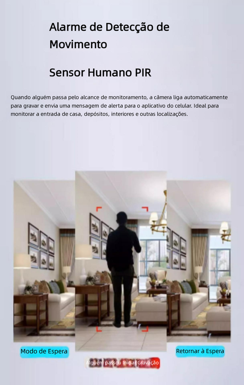 Câmera de Vigilância WiFi Sem Fio, Bateria Interna, Autonomia Sem Energia, Detecção Humana PIR