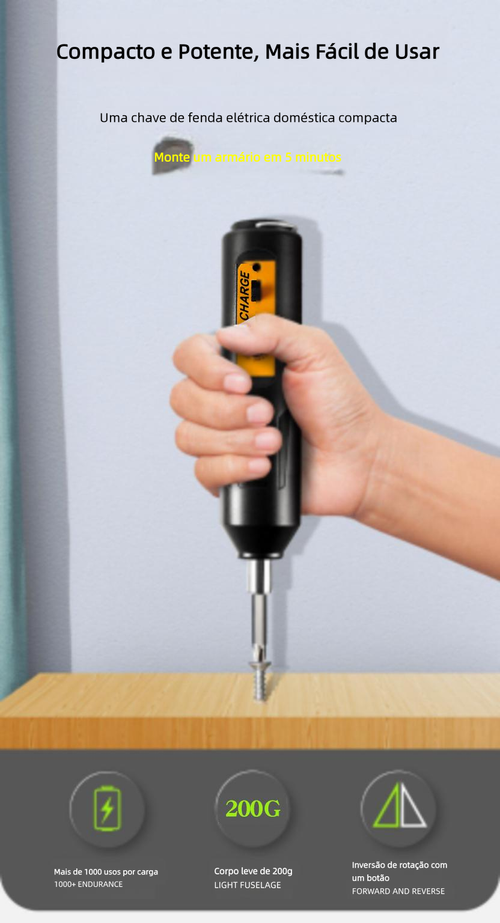Chave de Fenda Elétrica Sem Fio Mini 3,6V, Bateria 2000mAh, Furadeira Multifuncional Doméstica com Brocas