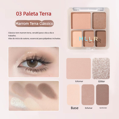 Paleta de 9 Cores de Sombras Taro e Café com Leite, Fosca, Brilho e Glitter Fino