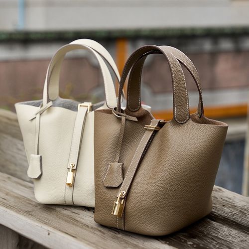 Bolsa balde de couro genuíno