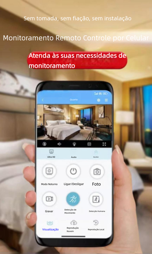 Câmera de Vigilância WiFi Sem Fio, Bateria Interna, Autonomia Sem Energia, Detecção Humana PIR