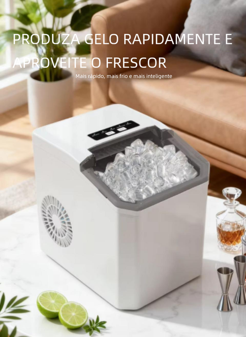 Máquina de gelo automática doméstica em aço inoxidável, produz gelo em bala e esférico, funcionamento contínuo 24 horas