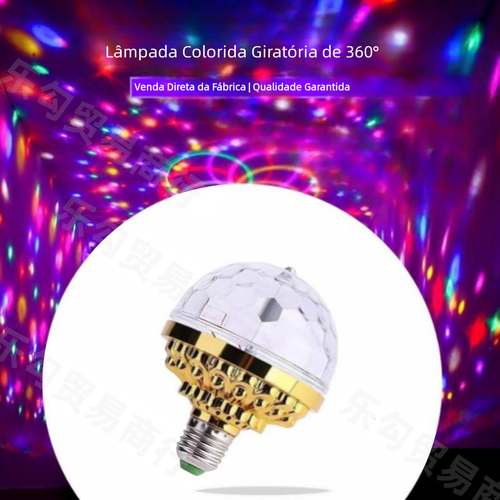 Lâmpada Bola Mágica LED Colorida E27, Luz Rotativa para Palco, KTV e Bar, Efeito Laser e Piscante, Cor Dourada