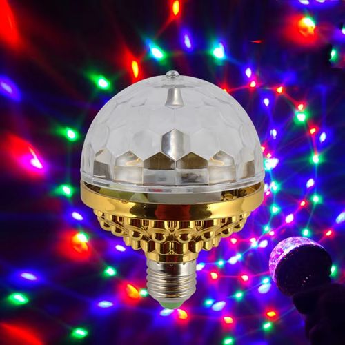 Lâmpada Bola Mágica LED Colorida E27, Luz Rotativa para Palco, KTV e Bar, Efeito Laser e Piscante, Cor Dourada