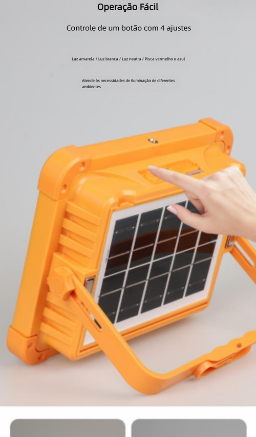 Luz Solar Portátil Multifuncional com Holofote Recarregável para Camping e Emergências