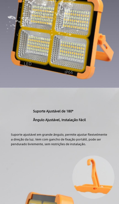Luz Solar Portátil Multifuncional com Holofote Recarregável para Camping e Emergências