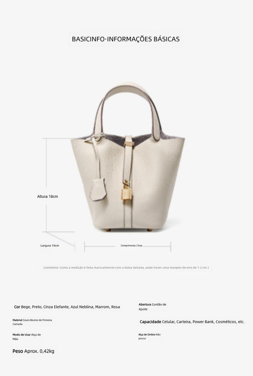 Bolsa balde de couro genuíno